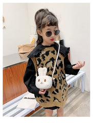 SYGA Children Girls Messenger Bag Coin Purse Small Bunny Rabbit Cat Cartoon Shoulder Bag (Beige (Cat))