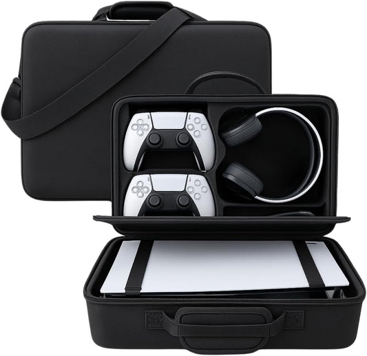 PSS PS5 Travel Bag Briefcase Hard Shell Carrying Case for PS5 Console Protective Storage Bag Shockproof Compatible with PS5 Console/ Controller, Headset, Charging Dock, Games Accessories - Black