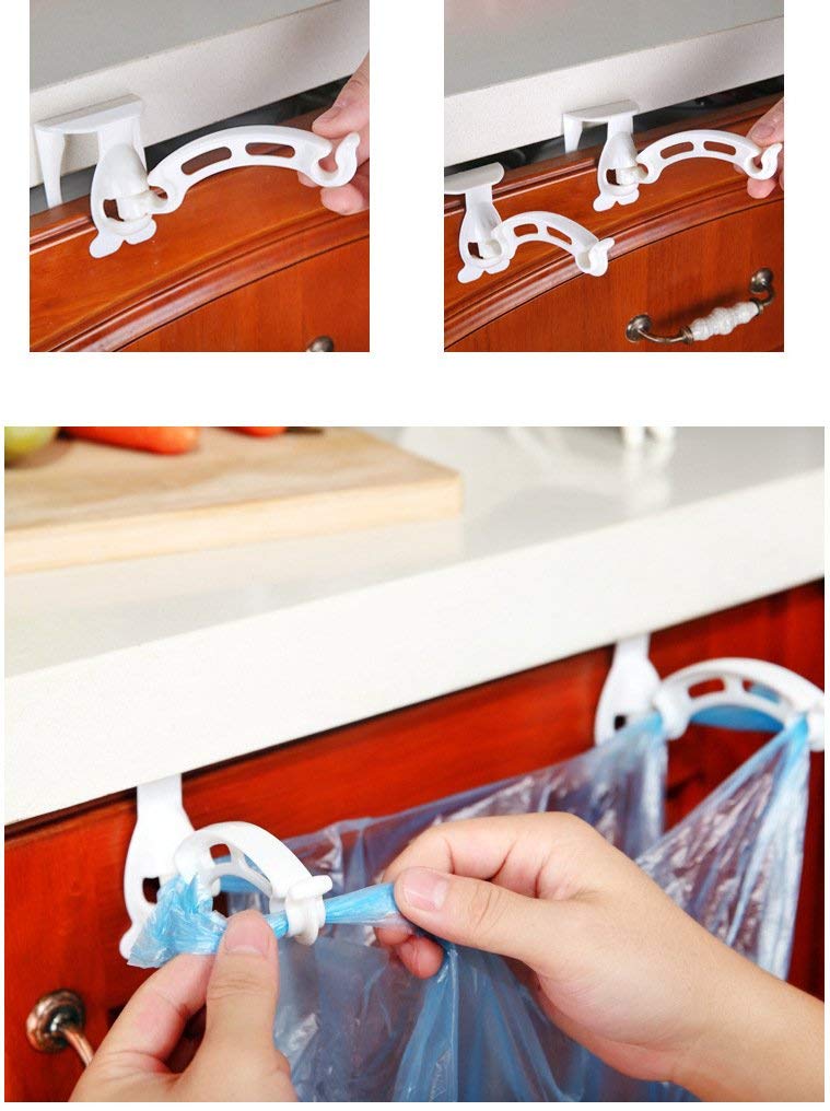 SYGA 1Pair Kitchen Door Cabinet Hook Rack Trash Bags Holder Storage Garbage Handbag Rack-Assorted Colour(White & Blue)