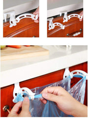 SYGA 1Pair Kitchen Door Cabinet Hook Rack Trash Bags Holder Storage Garbage Handbag Rack-Assorted Colour(White & Blue)