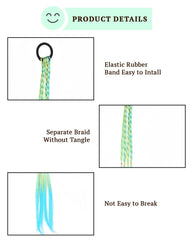 SYGA Girl Wig Headwear, Twist Braid Rope Ponytail Hair Extension, Gradient Lake Blue, 3 Strands, Kids Hair Styling Accessory