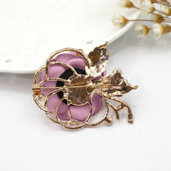 SYGA Women's Floral Brooch Pin with Rhinestones and Pearls (Purple)