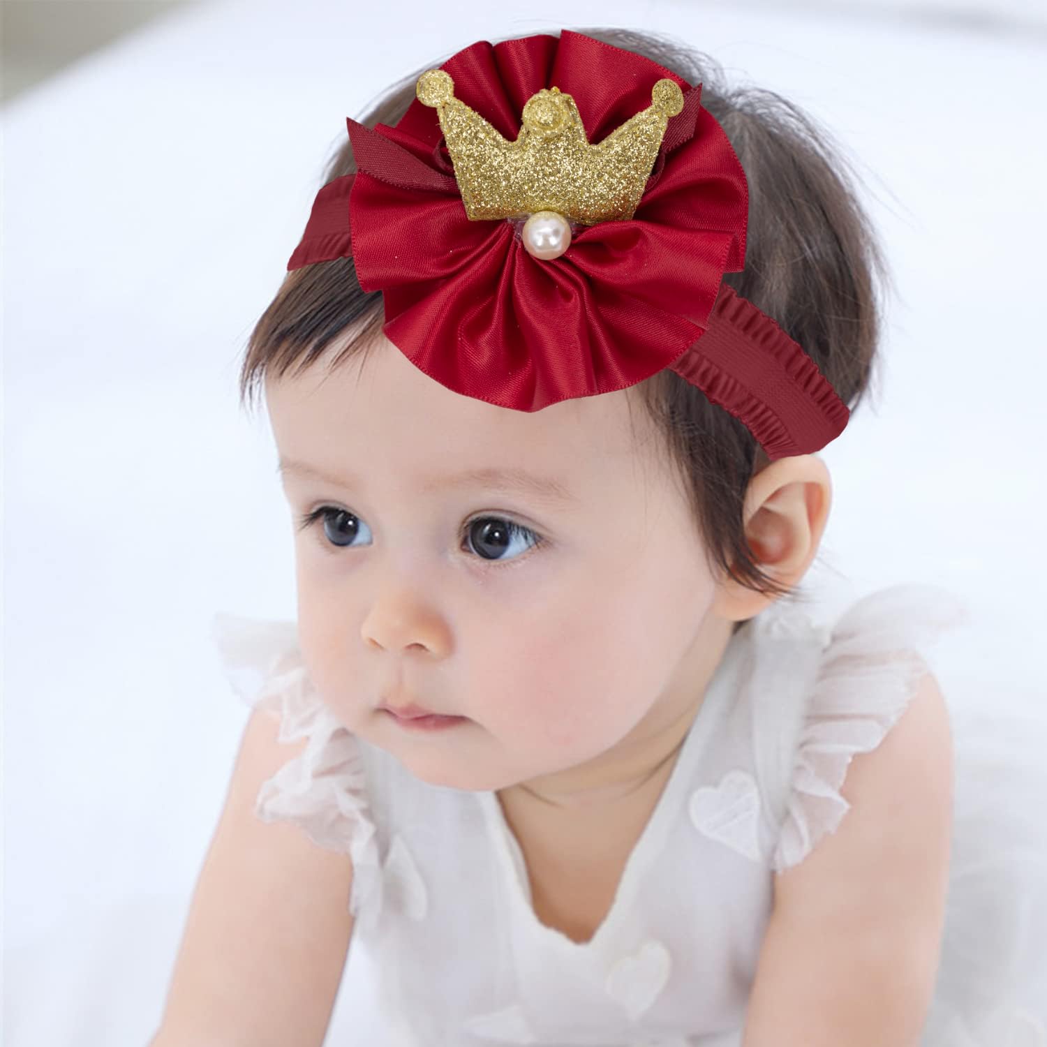 SYGA 3 Pcs Children Girl Baby Elastic Hairband Princess Wind Bow Flower Headband Suit Baby Headdress Photo Hair Accessories for 0-3 Years (Color - A) - Multicolor