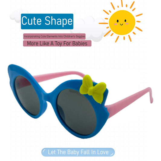 SYGA Children's Goggles Panda Style Bow Tie Sunglasses Anti-UV Lens Eyewear Kids Sunglasses (Blue Frame Pink Legs)