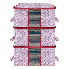 Kuber Industries Non-Woven Underbed Storage Bag | Clothes Storage Organizer | Blanket Cover With Clear Window | Zipper Closure & Handle Cloth Organizer | Check-Design | Large | Pack Of 4 | Cream