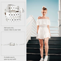 SYGA Women's PU Leather Belt Round Buckle Eyelet Waist Belt, Beige (Pack of 1)