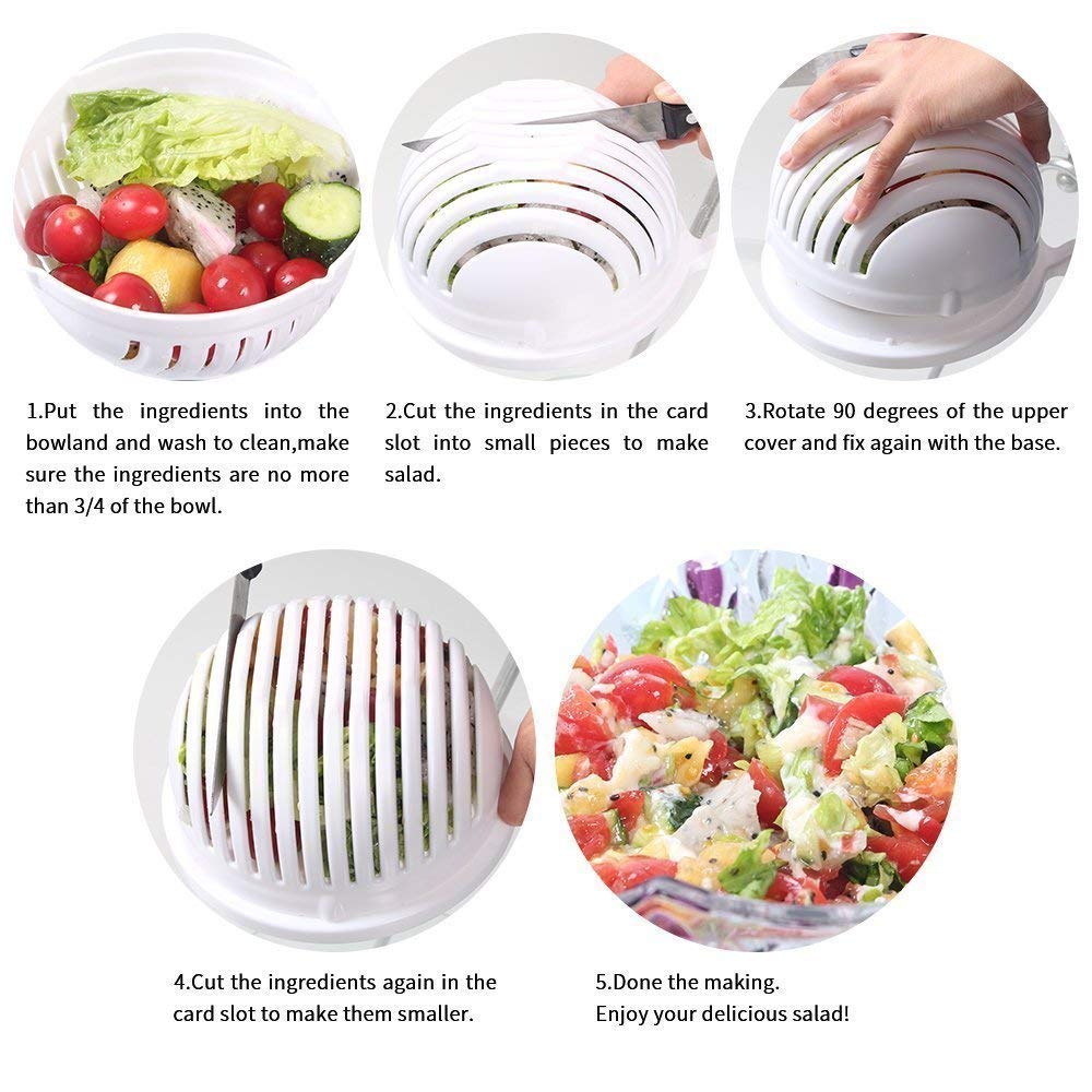 SYGA Plastic Fast Cutting of Vegetables, Fruits, Salad Chopper & Salad Cutter Bowl(White)