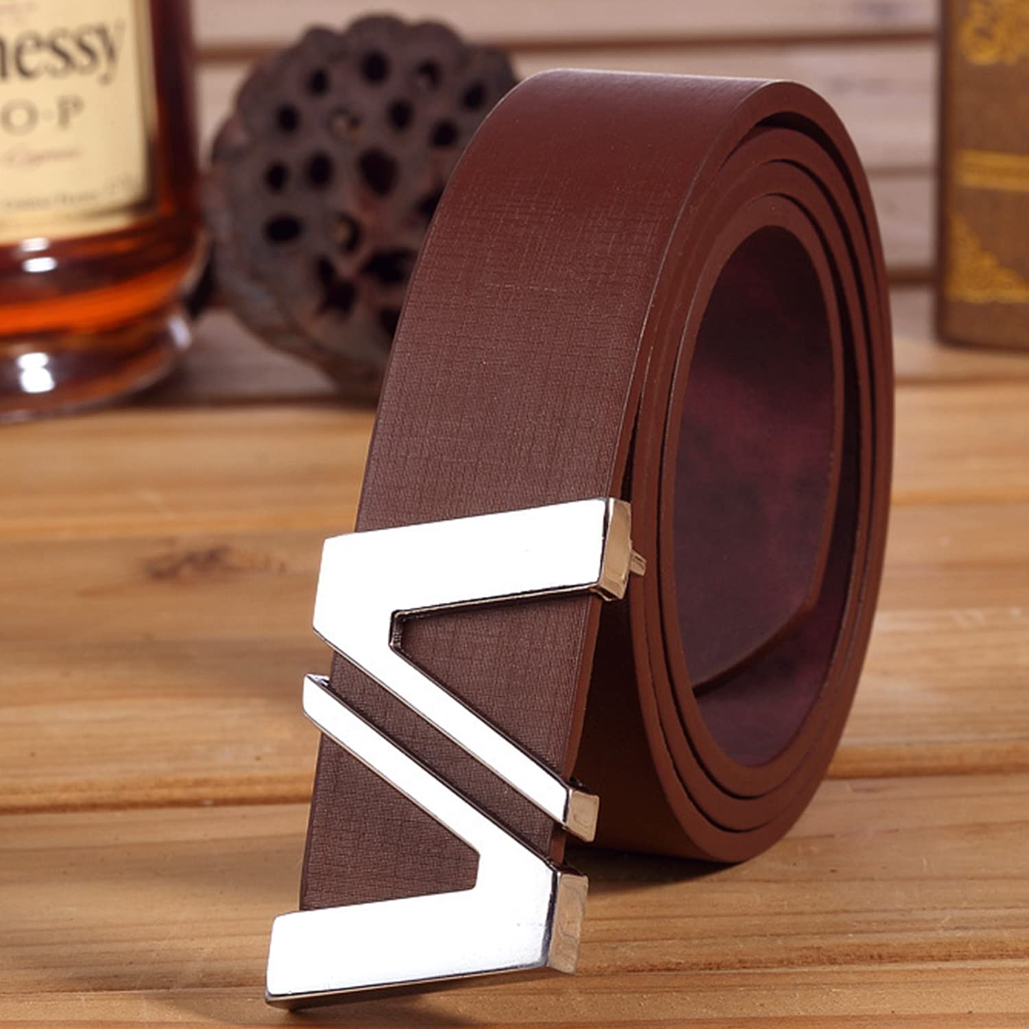 SYGA Men's Leather Belt Stylist Belt Casual Pants Belt Double 7 Number Buckle Belt Men (Black)