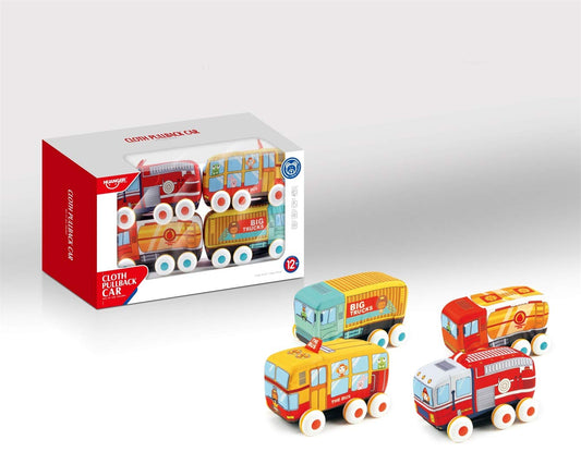 SYGA Large Size 4 Pcs Square and Triangle Shaped 6 Wheels Pullback Cloth Car