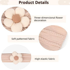 MOMISY Baby Headbands for Girls, Stretchy Flower Design, Pack of 3, Baby Shower Gift (OffWhite PinkPurple Khaki, 0-6Y)