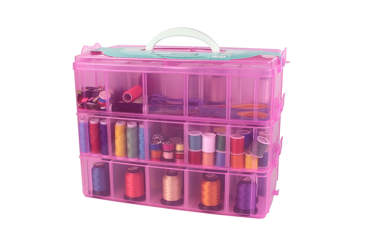 SYGA 3-Tray Transparent Plastic Organizer Storage Box/Basket/Container with Collapsible and Removable Dividers(31 X 19 X 24Cm)(White)
