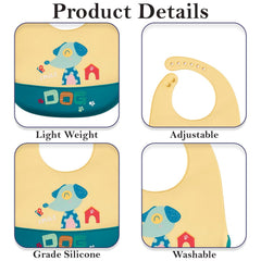 MOMISY Baby Bib For Newborn Waterproof Silicone Apron Wipeable Stain Resistant With pocket For 6 months and up (1, YellowDog)