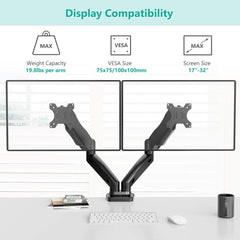 SYGA Monitor Stand Arm Desk Mount Fully Height Adjustable Bracket with C-Clamp & Gronment 180 Tilt Rotation Supports 13 to 27 Inch Monitors and TV - Dual Mobile Base