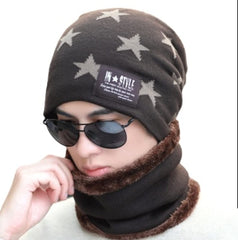 MOMISY Unisex Woolen Beanie Cap Plus Muffler Scarf Set for Men Women (Brown)