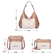 SYGA PACK OF 3 Women's Bags Large-Capacity Soft Leather Hobo Bag,Sling Bag With Clutch(PINK)