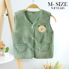 MOMISY Unisex Baby Girls Boys Faux Fur Sleeveless Vest Coat Lightweight V-Neck Short Gilet for Toddler (1 to 2 years, Green)
