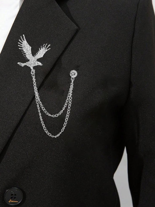 SYGA Men's & Women Suit Shirt Stud Lapel Pin Chain Tassel Brooch Pin with Eagle Design and Crystal Chain(Silver)
