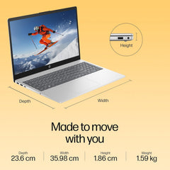 HP 15 Laptop, AMD Ryzen 7 7730U (16GB DDR4,512GB SSD) Anti-Glare, Micro-Edge,15.6''/39.6cm, FHD, Win11, M365 Basic(1yr),Office Home24,Silver,1.59kg,FHD Camera w/Privacy Shutter, Backlit KB, fc0390AU