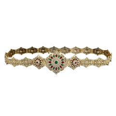 SYGA Women's Bridal Gift Diamond Rhinestone Inlaid Single Circle Noble Round Crystal Hollow Flower Metal Belt For Saree (Gold)
