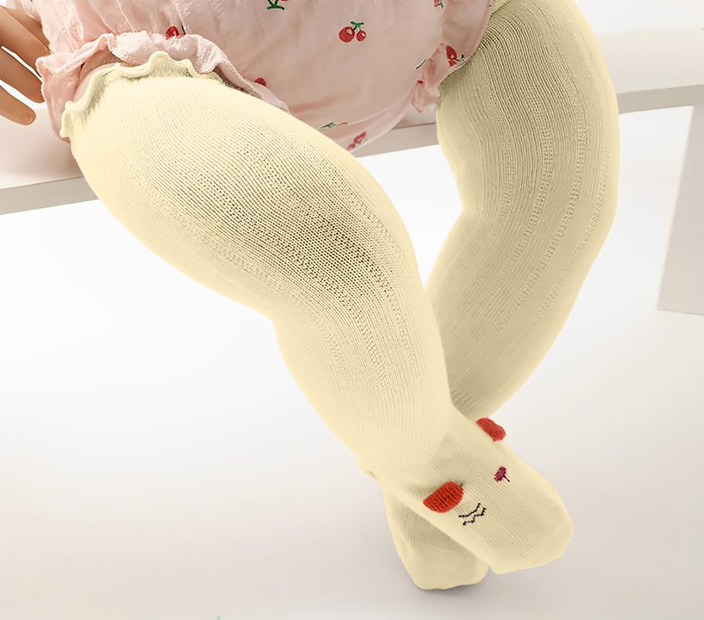 SYGA 2 Pair Baby Long Socks Cotton, Over the Knee, No Tightness, High-Top, Cute Design - M Size, Suitable for 6-12 Months (White & Yellow)