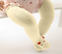 SYGA 2 Pair Baby Long Socks Cotton, Over the Knee, No Tightness, High-Top, Cute Design - M Size, Suitable for 6-12 Months (White & Yellow)