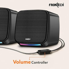 FRONTECH 2.0 USB Powered Multimedia Speakers with RGB Lights, 2 x 3W Drivers (5.2 cm), AUX Connectivity, for Laptop, PC, Mobile, 1 Year Warranty (SPK-0007, Black)