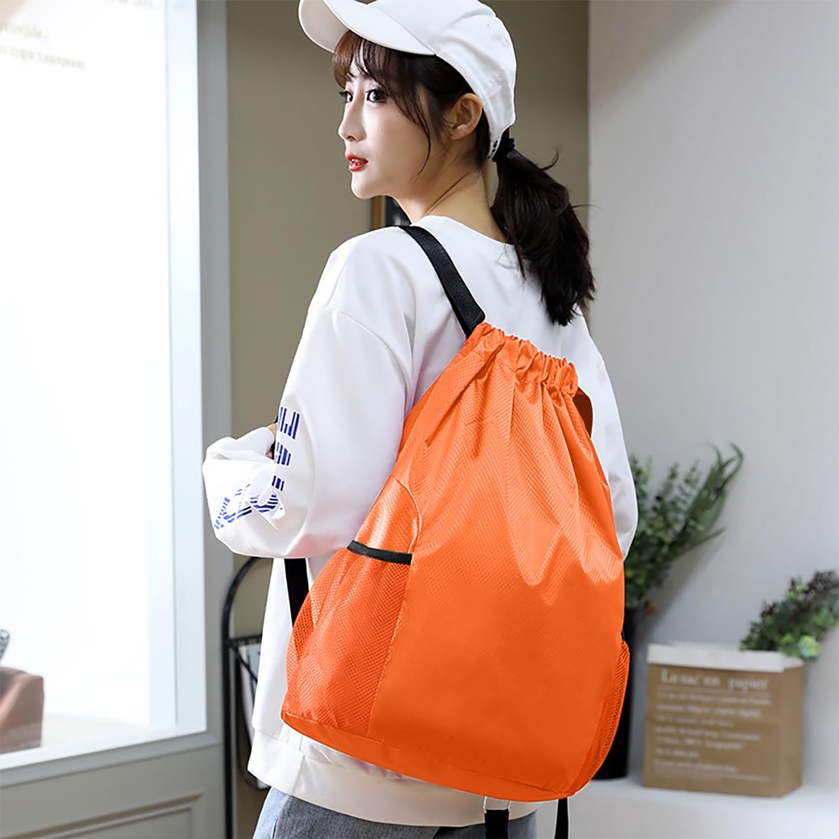 SYGA Drawstring Backpack for Gym, Yoga, Running, Swimming, Beach, Camping, Travel Bag Sports Fitness Club Student Training Bag(Orange)