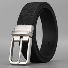 SYGA Men's PU Leather Belt Casual Lychee Pattern,122 cm Length, 3.3 cm Width (Black)