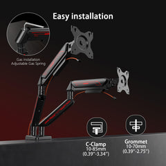 ETHU Monitor Arm Desk Mount for Monitors from 2 to 9 kg Ultra Wide Screens up to 32 inches Full Motion Swivel Height Adjustable Monitor Stand C Clamp (Black, Dual Monitor Arm)