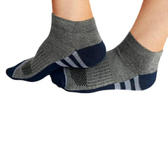 MOMISY Men's Premium Cotton Cushion Ankle length Socks, (Multicolor) Pack of 5 (Free Size) (3 Stripes)