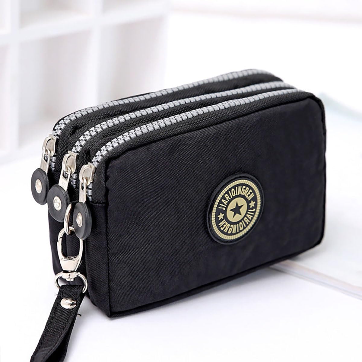 SYGA Women's Three-Zip Coin Purse Cosmetic Bag Mobile Phone Bag Hand Portable Bag Medium Bag Small Square Bag