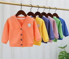 MOMISY Cotton Blend Baby Boy & Girls Sweater Jacket Front Open V Neck Cardigan-6 Months to 4 Years, Blue Green Pink Yellow (Grey, 3-4 Years)