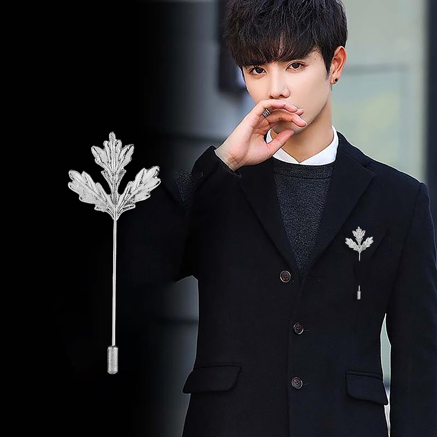 SYGA Men's Retro Crystal Flower Lapel Pin, Small Suit Brooch with CZ Stones, Silver