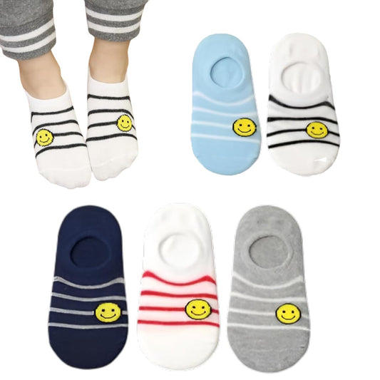 MOMISY 5 Pairs Baby kids Girl Boys Toddlers InfantmCotton Stretch Baby Socks (IN, Age, 9 Years, 12 Years, StripeSmiley)