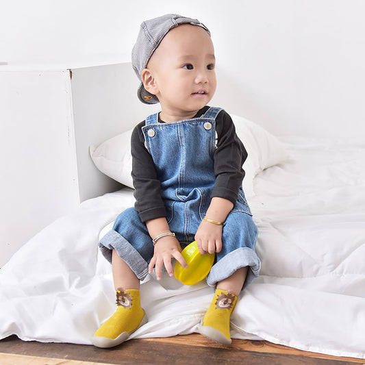 MOMISY Baby Socks Animal Themed, Funny Cartoon Printed Cotton Socks with Shoes - Soft, Non-Slip, and Comfortable Size 18-24M(YellowLion-24-25)