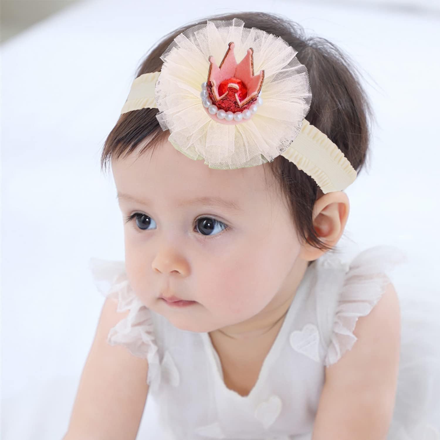 SYGA 3 Pcs Children Girl Baby Elastic Hairband Princess Wind Bow Flower Headband Suit Baby Headdress Photo Hair Accessories for 0-3 Years (Color - A) - Multicolor