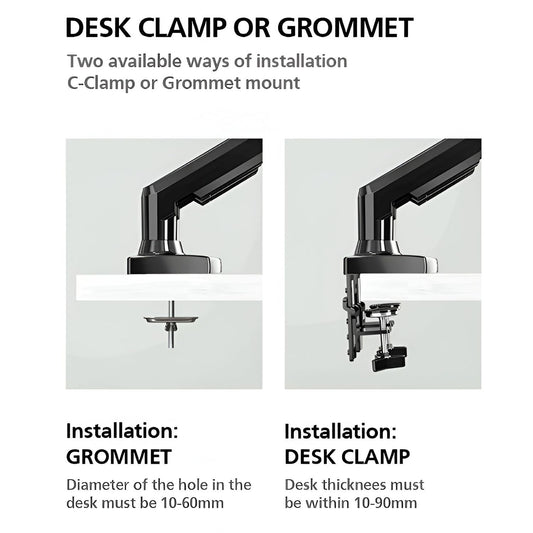 SYGA NB F160 Dual Monitor Desk Mount, Gas-Strut Arm for 17-27 inch Screens, 9kg Load Capacity per Arm, Black