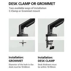 SYGA NB F160 Dual Monitor Desk Mount, Gas-Strut Arm for 17-27 inch Screens, 9kg Load Capacity per Arm, Black