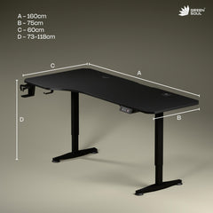 Green Soul Trigger 2.0 Height Adjustable Standing Desk | Ergonomic Design Table Top (5.3 Ft) | Integrated Charging | Digital Display with Memory Preset | 3 Year Warranty | (Black 1600 x 750 Top)