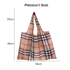 MOMISY Designer Pattern Reusable and Foldable Shopping Bag/Tote Hand bag/Travel Bag/Grocery Bag | Heavy Duty, Eco Friendly | Compact, Lightweight and Convenient (Checks Khaki)