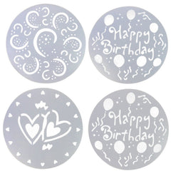 Syga Set Of 4 Decorative Baking Cake Stencils Tool Kit,Plastic,19.5 Cm,Silver