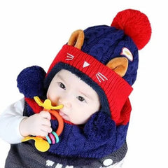 SYGA Winter Cap Ear Proction Beanie Knitted Pompom Baby Cap 2-5 Year Kids Cap Blue