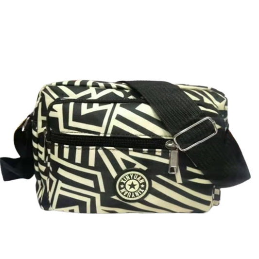 MOMISY Women Mobile Messenger cellphone Bag Ladies Nylon Shoulder Cross Body Long Strap for College, Outing, Travelling, Work (Medium, BlackGeometric)