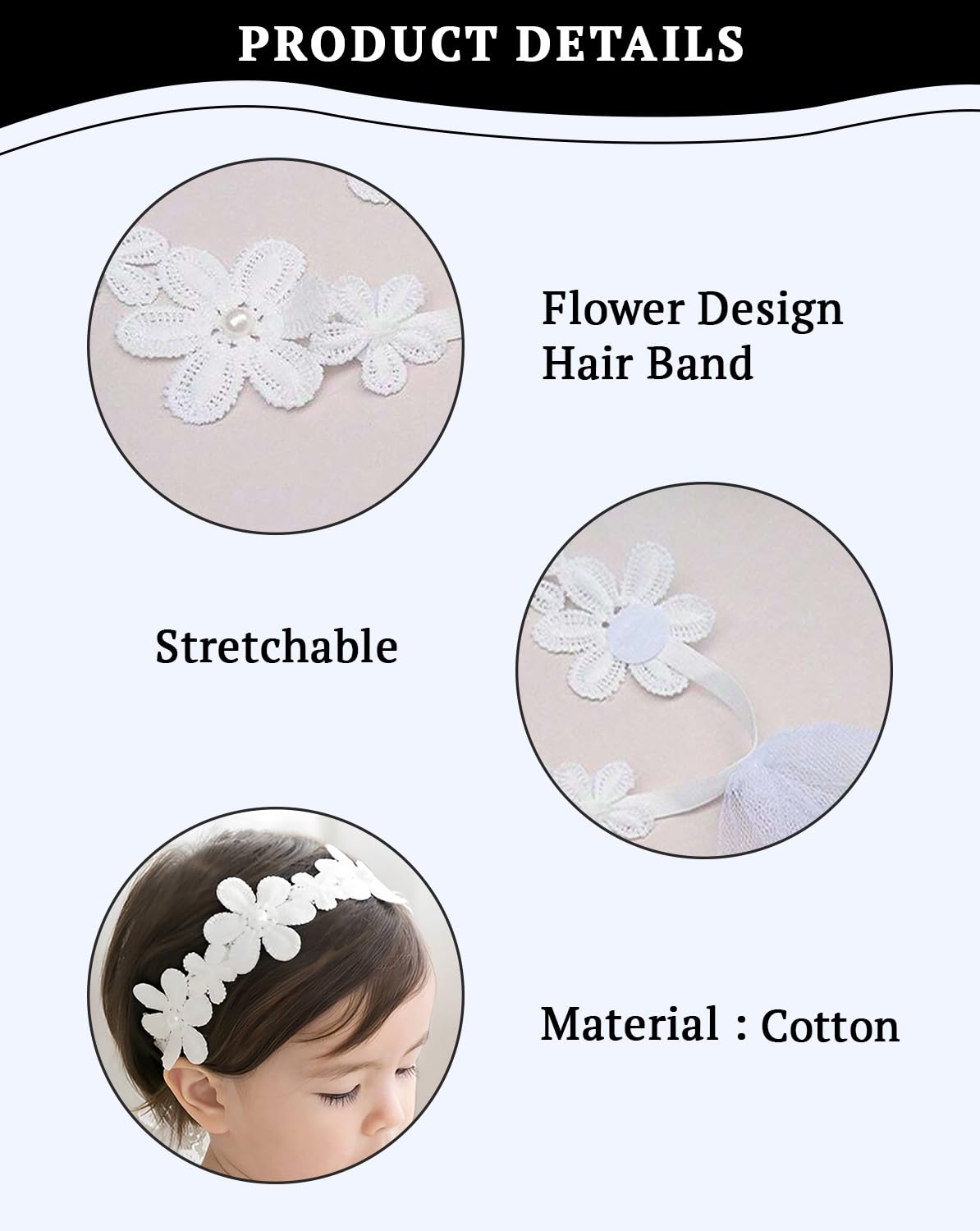 SYGA Baby Girl's Flower Headband Soft & Stretchable Fabric Hairband for Infants, Toddlers, Little Princesses (0-3 Years White)