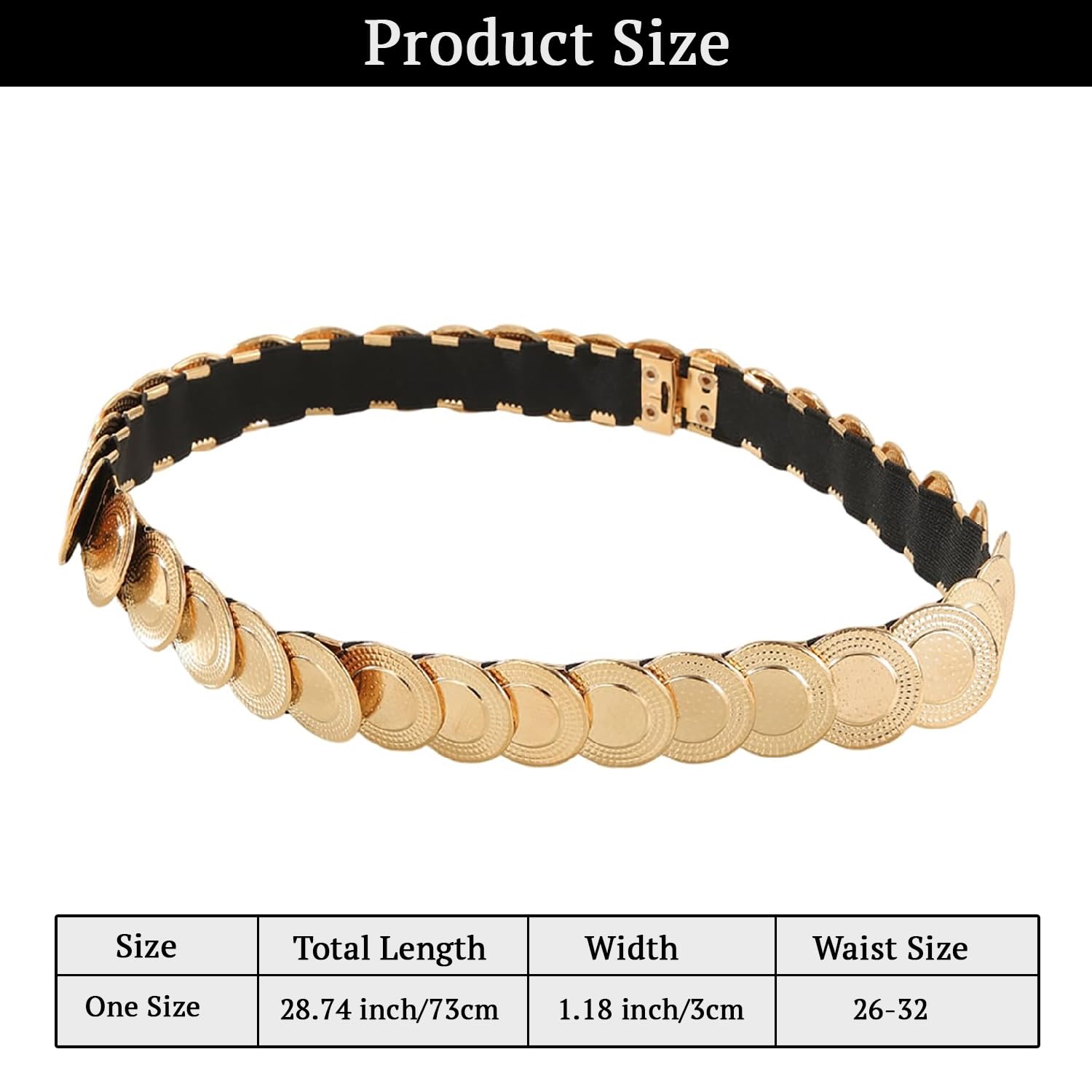 SYGA Metal Iron Belt For Women Retro Round Elastic Waistband With Skirt Suit Chain(Gold)