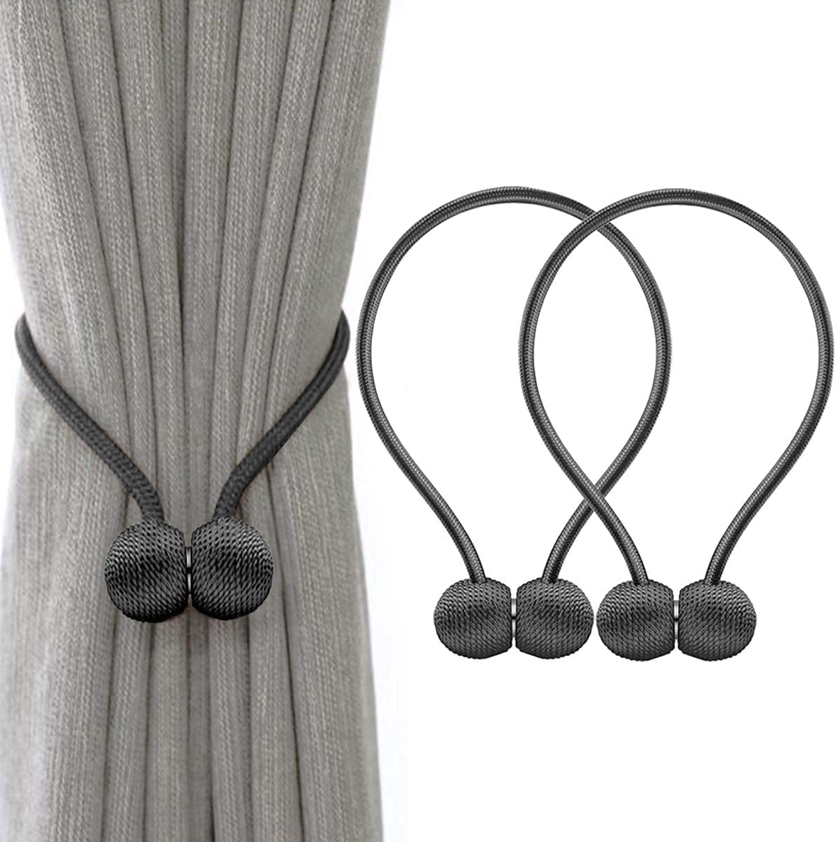 Syga 2Pcs Curtain Tiebacks 46cm Curtain Clip Rope Holdbacks Classy Decorative Pearl Holder Buckles for Home Hotel Window Draperies Rope Ties Office Living Bedroom Decoration- Pack of 2, Beige