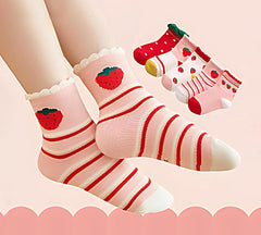 SYGA 5 Pairs Baby Girl & Baby Boy Socks, Toddlers Infant Cotton Stretch Crew Socks with Strawberry Design, Suitable for 1-3Years old baby