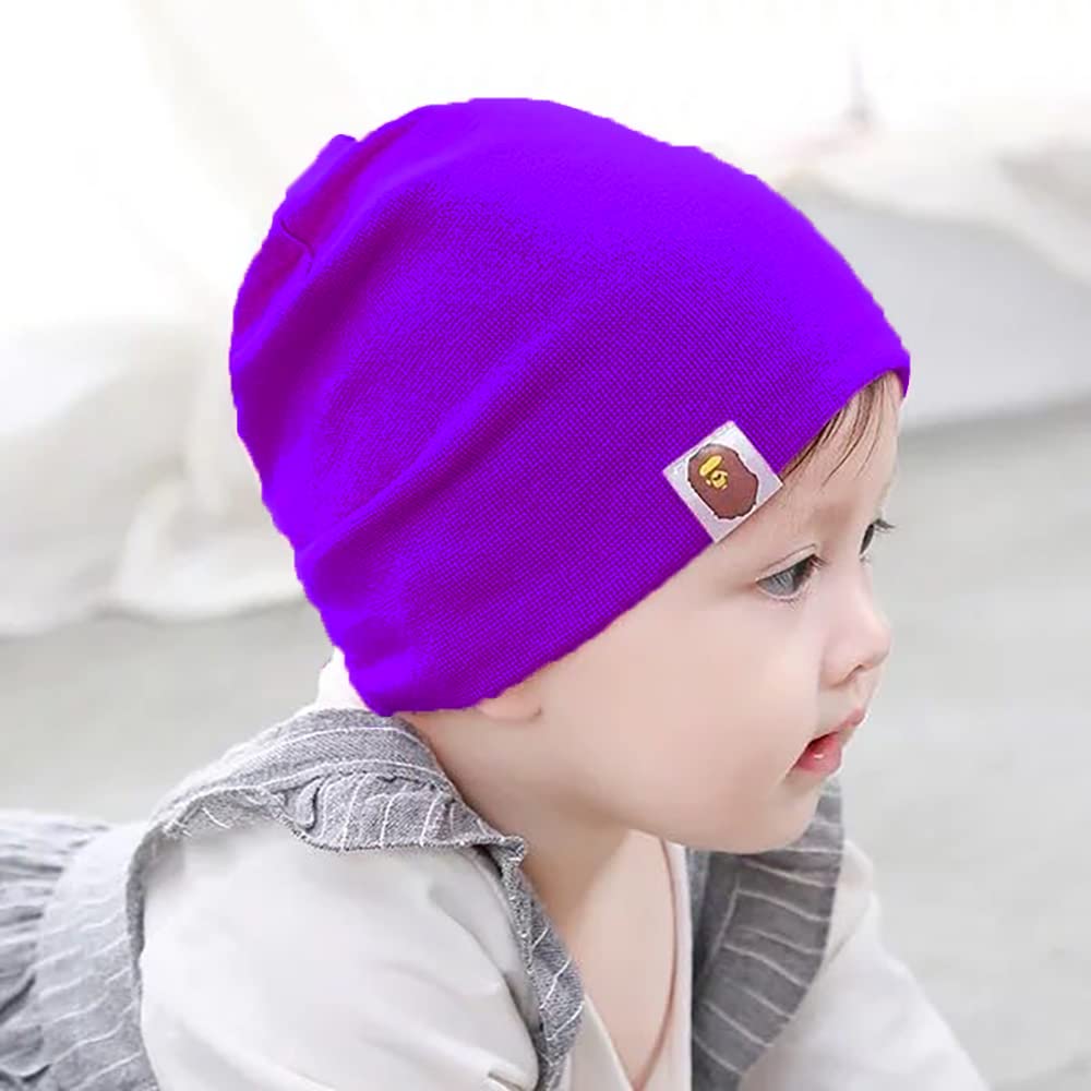SYGA Unisex Cotton Cap Knitted Baby Cap Piece PlainCap_Black_S 6M - 5YEARS