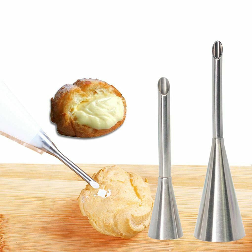 SYGA Cream Icing Piping Nozzle Tip, 2 Pack Puff Nozzle Tip Stainless Steel Nozzle Cream Puff Cake Decor Tool with Cleaning Brush
