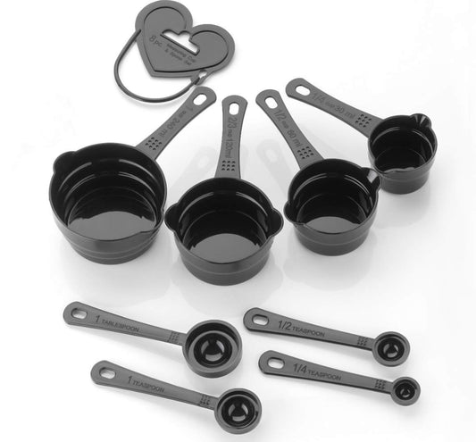 SYGA 8pcs Measuring Cup and Spoon Set, Multi Purpose Kitchen Tool, Measuring Cups for Kitchen, Measuring Cups for Baking Cake, Cake Baking Accessories, Measuring Spoons and Cups Set Black